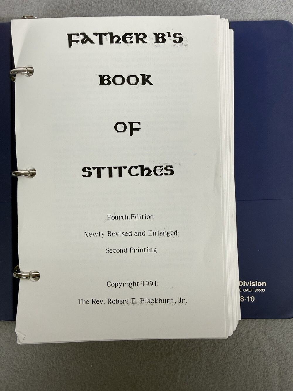 Father B's Book of Stitches 4th Edition Rev Robert Blackburn Needlepoint Book